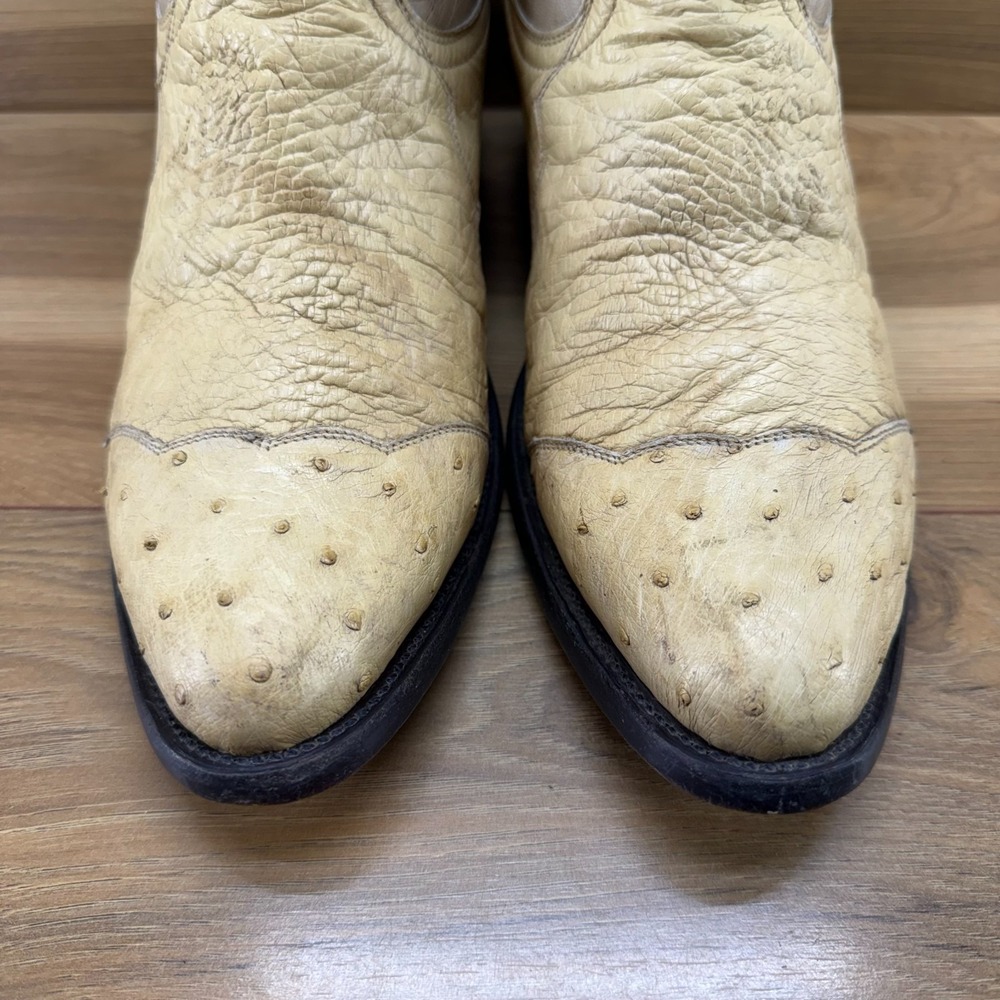GAVEL Ostrich Leather Beige Western Boots Mens 9.5 EE Vintage Exotic Cowboy - Picture 4 of 12